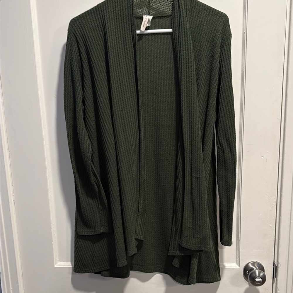 Women's Green Open Front Cardigan